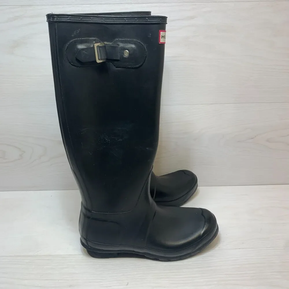 Hunter Original Tall Rain Boots Women's Size 8 Matt Black‎ Waterproof knee High